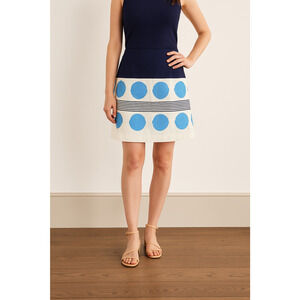 Boden Navy Blue & White A-Line Skirt with Bold Blue Circle Embroidery Size 16